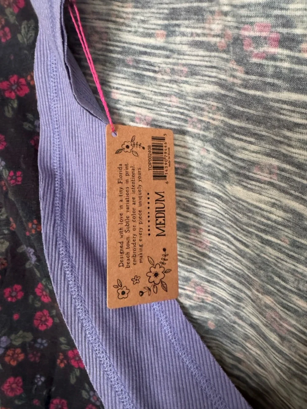 NATURAL LIFE Navy Floral Crop Top with Lavender Trim - Picture 4 of 5